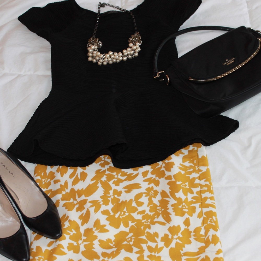 Mustard Floral Pencil Skirt